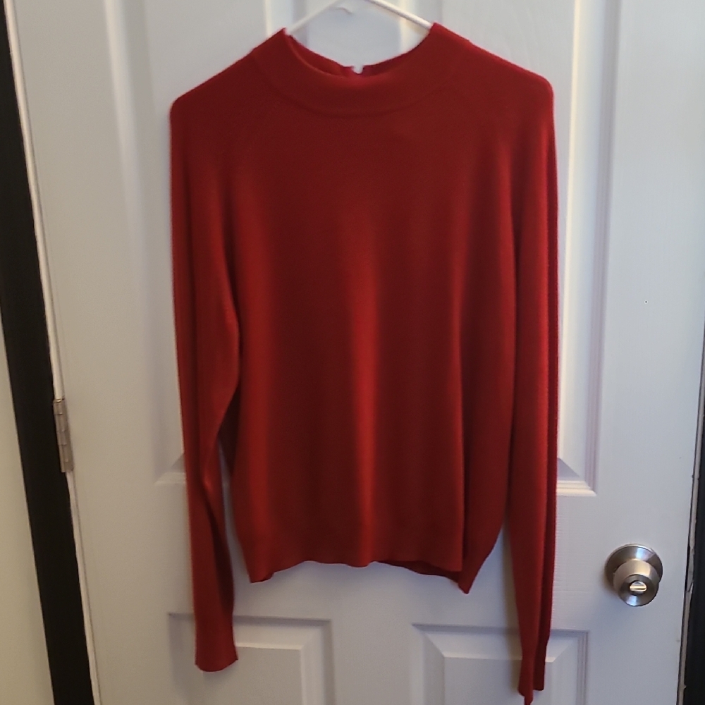 Red Long Sleeve Mock Neck Zipper Back Sweater